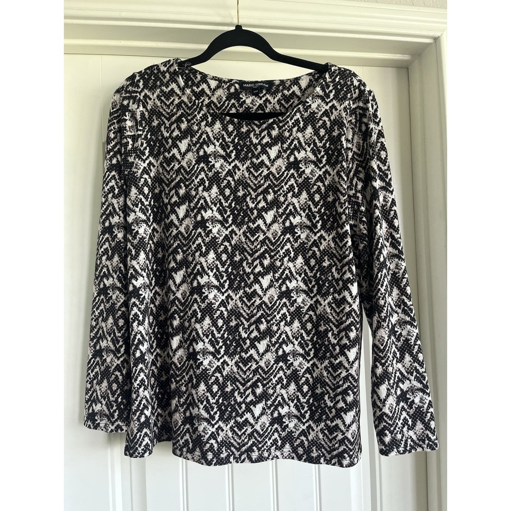 Mario Serrani Blouse Women Medium Black Geometric Knit Tunic Top